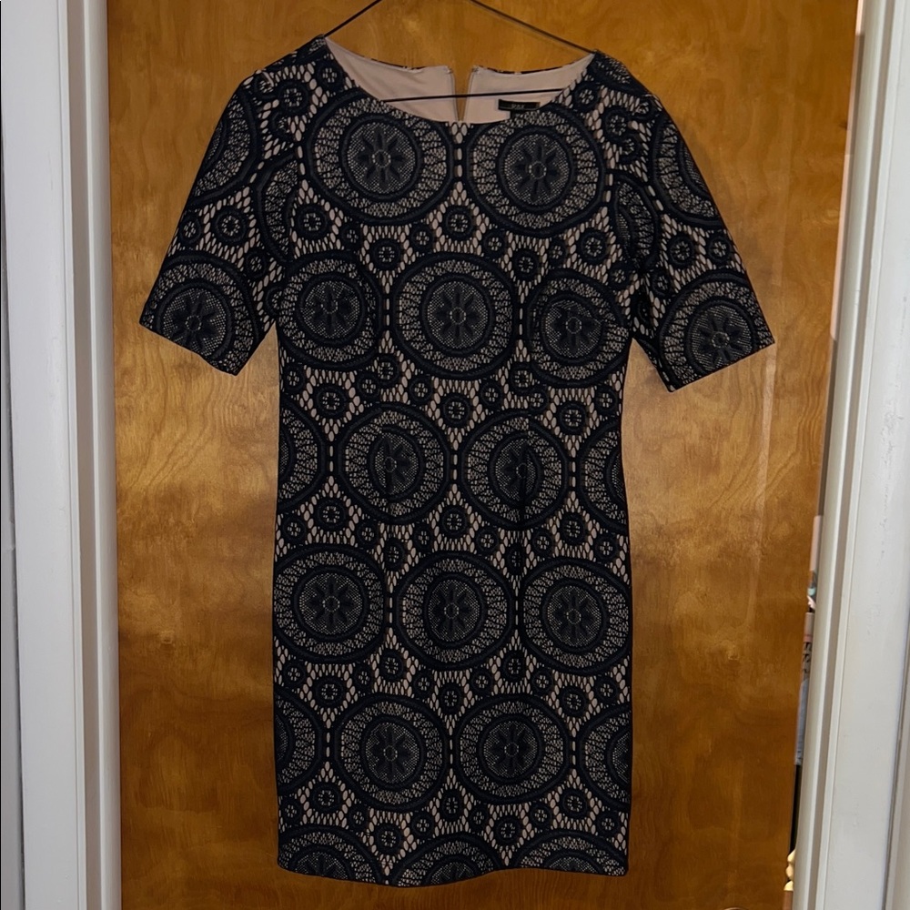 R&K Blue and Cream Geometric Midi Dress